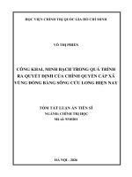 Tóm tắt công khai, minh bạch trong quá trình ra quyết Định của chính quyền cấp xã vùng Đồng bằng sông cửu long hiện nay