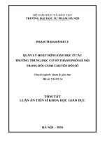 Tóm tắt quản lý hoạt Động dạy học Ở các trường trung học cơ sở thành phố hà nội trong bối cảnh chuyển Đổi số