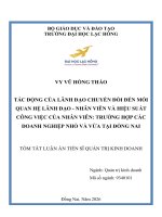 Tóm tắt tác Động của lãnh Đạo chuyển Đổi Đến mối quan hệ lãnh Đạo   nhân viên và hiệu suất công việc của nhân viên trường hợp các doanh nghiệp nhỏ và vừa tại Đồng nai