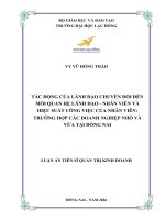 Tác Động của lãnh Đạo chuyển Đổi Đến mối quan hệ lãnh Đạo   nhân viên và hiệu suất công việc của nhân viên trường hợp các doanh nghiệp nhỏ và vừa tại Đồng nai