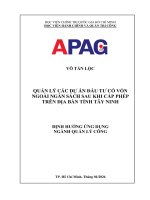 Quản lý các dự Án Đầu tư có vốn ngoài ngân sách sau khi cấp phép trên Địa bàn tỉnh tây ninh
