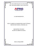 Luận văn thạc sĩ Tài chính ngân hàng: Nâng cao hiệu quả kinh doanh tại Quỹ tín dụng nhân dân Huy Hoàng, tỉnh Đắk Lắk