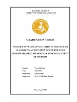 Khóa luận tốt nghiệp Ngoại ngữ: The role of warm-up activities in the english classroom: a case study of fourth-year english-majored students at Banking Academy of Vietnam