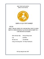 Khóa luận tốt nghiệp Ngân hàng: Thực trạng nhân tố ảnh hưởng chất lượng dịch vụ khách hàng tại Ngân hàng Hợp tác - Chi nhánh Nam Định