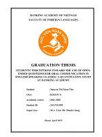 Khóa luận tốt nghiệp Ngoại ngữ: Students' perceptions toward the use of open ended questions for oral communication in English speaking classes: A quantitative study at Banking Academy