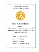 Khóa luận tốt nghiệp Ngoại ngữ: AI-Driven personalization in English speaking proficiency: Key Influencing factors and learner challenges