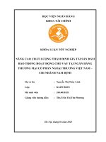 Khóa luận tốt nghiệp Tài chính: Nâng cao chất lượng thẩm định giá tài sản đảm bảo trong hoạt động cho vay tại Ngân hàng TMCP Ngoại thương Việt Nam - Chi nhánh Nam Định