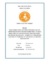 Khóa luận tốt nghiệp Tài chính: Hoàn thiện công tác phân tích báo cáo tài chính khách hàng doanh nghiệp phục vụ hoạt động cho vay tại Ngân hàng TMCP Quân đội - Chi nhánh Thanh Xuân - nghiên cứu tình huống tại Công ty TNHH Đầu tư xây dựng và thương mại Nam
