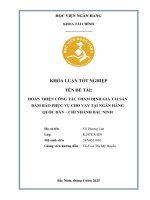 Khóa luận tốt nghiệp Tài chính: Hoàn thiện công tác thẩm định giá tài sản đảm bảo phục vụ cho vay tại Ngân hàng Quốc dân - Chi nhánh Bắc Ninh