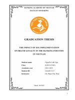 Khóa luận tốt nghiệp Ngân hàng: The impact of ESG implementation on brand loyalty in the banking industry in Vietnam