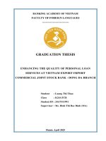 Khóa luận tốt nghiệp Ngoại ngữ: Enhancing the quality of personal loan services at vietnam export import Commercial Joint Stock Bank - Dong Da Branch