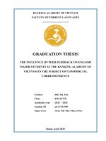 Khóa luận tốt nghiệp Ngôn ngữ Anh: The influence of peer feedback on english major students at the Banking Academy of Vietnam in the subject of Commercial Correspondence
