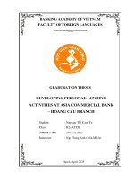 Khóa luận tốt nghiệp Ngoại ngữ: Developing personal lending activities at Asia Commercial Bank – Hoang Cau Branch