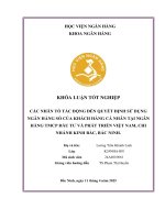 Khóa luận tốt nghiệp Ngân hàng: Các nhân tố tác động đến quyết định sử dụng ngân hàng số của khách hàng cá nhân tại Ngân hàng TMCP Đầu tư và Phát triển Việt Nam, Chi nhánh Kinh Bắc, Bắc Ninh