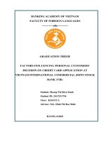 Khóa luận tốt nghiệp Ngoại ngữ: Factors influencing personal customers’ decision on credit card application at Vietnam International Commercial Joint Stock Bank (VIB)