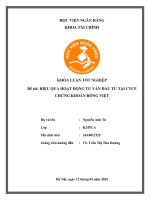 Khóa luận tốt nghiệp Tài chính: Hiệu quả hoạt động tư vấn đầu tư tại Công ty Cổ phần Chứng khoán Rồng Việt
