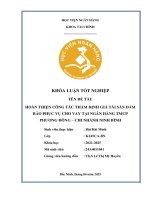 Khóa luận tốt nghiệp Tài chính: Hoàn thiện công tác thẩm định giá tài sản đảm bảo phục vụ cho vay tại Ngân hàng TMCP Phương Đông - Chi nhánh Ninh Bình