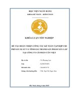 Khóa luận tốt nghiệp Kế toán kiểm toán: Hoàn thiện công tác kế toán tập hợp chi phí sản xuất và tính giá thành sản phẩm xây lắp tại Công ty cổ phần Tân Việt