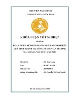 Khóa luận tốt nghiệp Kế toán kiểm toán: Hoàn thiện kế toán bán hàng và xác định kết quả kinh doanh tại Công ty cổ phần thương mại Hoàng Nguyên Lạng Sơn