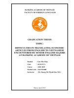 Khóa luận tốt nghiệp Ngoại ngữ: Difficulties in translating economic articles from English to Vietnamese encountered by senior English Majors at Banking Academy of Vietnam