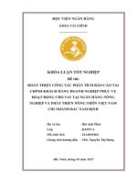Khóa luận tốt nghiệp Tài chính: Hoàn thiện công tác phân tích báo cáo tài chính khách hàng doanh nghiệp phục vụ hoạt động cho vay tại Ngân hàng Nông nghiệp và phát triển nông thôn Việt Nam Chi nhánh Bắc Nam Định