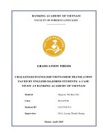 Khóa luận tốt nghiệp Ngoại ngữ: Challenges in English - Vietnamese translation faced by English - majored students: A case study at Banking Academy of Vietnam