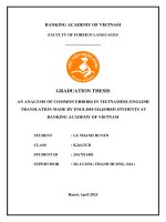 Khóa luận tốt nghiệp Ngoại ngữ: An analysis of common errors in Vietnamese-English translation made by english-majored students at Banking Academy of Vietnam