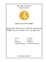 Khóa luận tốt nghiệp Tài chính: Thực trạng quản lý thuế thu nhập doanh nghiệp tại Công ty TNHH Vật tư Y tế Minh Long