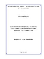 Luận văn thạc sĩ Tài chính ngân hàng: Quản trị rủi ro tín dụng tại Ngân hàng Nông Nghiệp và Phát triển Nông thôn Việt Nam - Chi nhánh Hà Tây