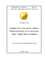 Nghiên cứu tác dụng chống viêm giảm Đau của cao lỏng hhv trên thực nghiệm
