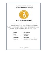 Khóa luận tốt nghiệp Ngôn ngữ Anh: The Influence of Vietnamese Cultural Traits on ATC Students' Willingness to engage in debates in English speaking classes