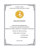 Đề tài nghiên cứu khoa học: Enhancing ESG performance in Vietnam's construction industry: the role of energy eficiency and green tax policies