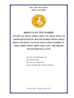 Khóa luận tốt nghiệp Tài chính: Hoàn thiện công tác phân tích tài chính khách hàng doanh nghiệp trong hoạt động tín dụng tại Ngân hàng Nông nghiệp và phát triển nông thôn Việt Nam - Chi nhánh Thành phố Bắc Giang
