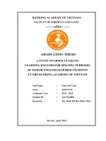 Khóa luận tốt nghiệp Ngoại ngữ: A study on difficulties in learning english for specific purposes of Senior English-Majored Students at the Banking Academy of Vietnam