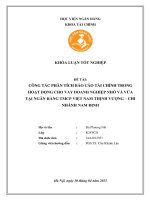 Khóa luận tốt nghiệp Tài chính: Công tác phân tích báo cáo tài chính trong hoạt động cho vay doanh nghiệp nhỏ và vừa tại Ngân hàng TMCP Việt Nam Thịnh vượng - Chi nhánh Nam Định