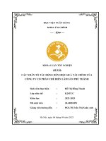 Khóa luận tốt nghiệp Tài chính: Các nhân tố tác động đến hiệu quả tài chính của Công ty cổ phần chế biến Lâm sản Phú Thành