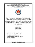 Thực trạng và giải pháp nâng cao chất lượng hoạt Động kiểm sát bản Án, quyết Định dân sự của tòa Án cấp sơ thẩm tại viện kiểm sát nhân dân cấp cao tại thành phồ hồ chí minh