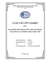 LUẬN VĂN TỐT NGHIỆP KHOA QUẢN TRỊ KINH DOANH
"GIẢI PHÁP ĐẨY MẠNH TIÊU THỤ SẢN PHẨM TẠI CÔNG TY CỔ PHẦN SARA VIỆT NAM"