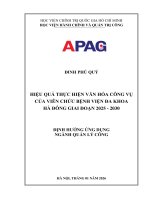 HIỆU QUẢ THỰC HIỆN VĂN HÓA CÔNG VỤ CỦA VIÊN CHỨC BỆNH VIỆN ĐA KHOA HÀ ĐÔNG GIAI ĐOẠN 2025 - 2030