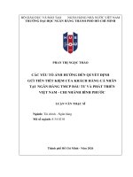 Các yếu tố Ảnh hƣởng Đến quyết Định gửi tiền tiết kiệm của khách hàng cá nhân tại ngân hàng tmcp Đầu tƣ và phát triển việt nam  chi nhánh bình phƣớc