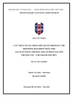 Các nhân tố tác Động Đến quyết Định duy trì hợp Đồng bảo hiểm nhân thọ tại ngân hàng thương mại cổ phần sài gòn thương tín  chi nhánh thủ Đức