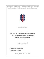 Các yếu tố Ảnh hưởng Đến quyết Định mua Ô tô Điện vinfast tại Địa bàn thành phố hồ chí minh