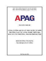 Tăng cường quản lý nhà nước về môi trường tại các làng nghề trên Địa bàn xã tây phương, thành phố hà nội