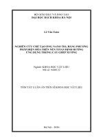 Tóm tắt nghiên cứu chế tạo Ống nano tio2 bằng phương pháp Điện hóa trên nền titan Định hướng Ứng dụng trong cấy ghép xương