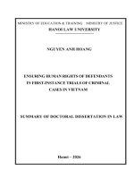 Tóm tắt luận Án (tiếng anh) bảo Đảm quyền con người của bị cáo trong xét xử sơ thẩm vụ Án hình sự Ở việt nam