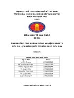 Môn kinh tế hàn quốc Đề tài Ảnh hưởng của ngành công nghiệp esports Đến du lịch hàn quốc từ năm 2010 Đến nay