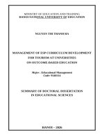 Tóm tắt luận Án tiếng anh quản lý phát triển chương trình tiếng anh chuyên ngành du lịch Ở trường Đại học theo chuẩn Đầu ra